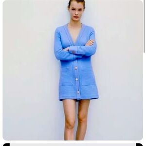 Zara Powder Light Blue Textured Cardigan Mini Dress, Large